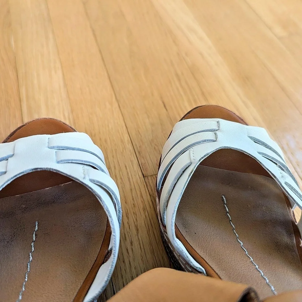 Women's Tan and White Wedge Sandals